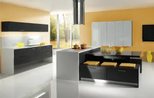 Delta černá a bílý lesk moderní kuchyně s ostrůvkem