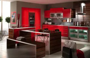Delta červená kuchyně s ostrůvkem