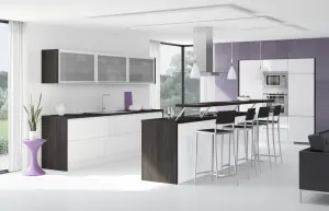 Tessa bílá vysoký moderní kuchyně s barovým pultem