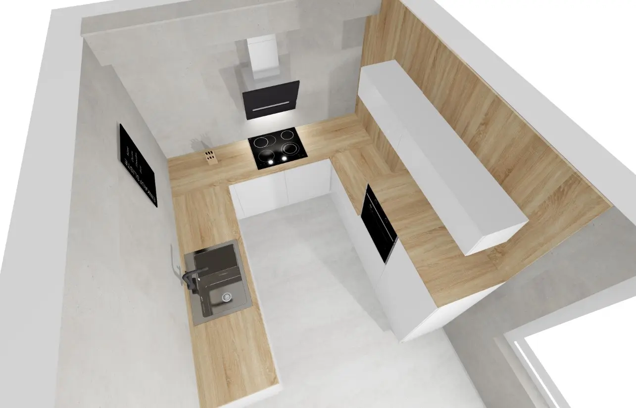 moderni kuchyne laila do tvaru u minimalisticka bila